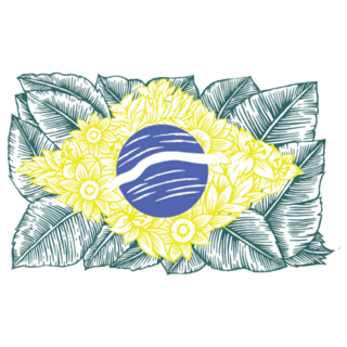 Stylized Brazil Flag Flowers And Leaves Sticker