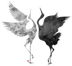 Stylized Dancing Cranes In A Japanese Hieroglyph Sticker