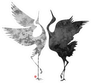 Stylized Dancing Cranes In A Japanese Hieroglyph Sticker