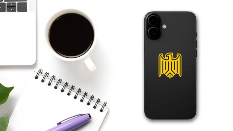 Stylized Eagle From German Coat Of Arms Sticker on a Phone (New) example