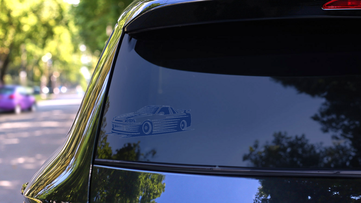 Stylized Illustration Of A Japanese Sports Car JDM Sticker on a Rear Car Window (New) example