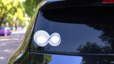 Stylized Infinity Sign Blue and Pink Sticker on a Rear Car Window (New) example