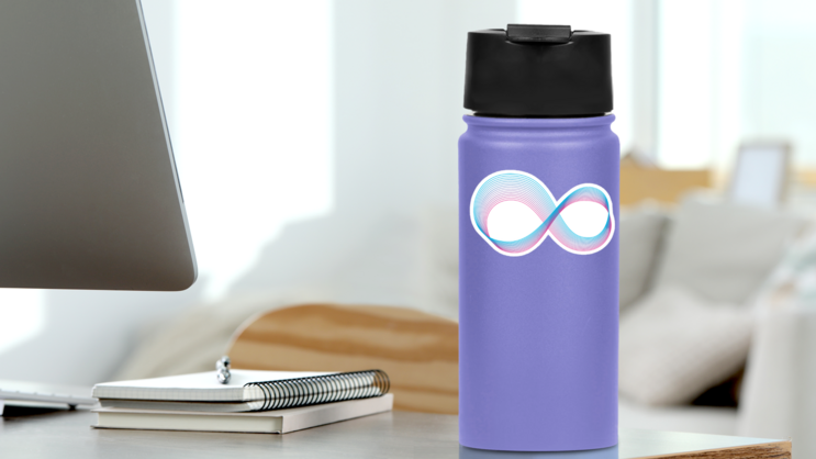 Stylized Infinity Sign Blue and Pink Sticker on a Water Bottle (New) example