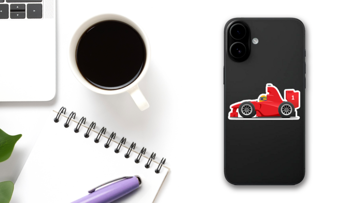 Stylized Racing Car Sticker on a Phone (New) example