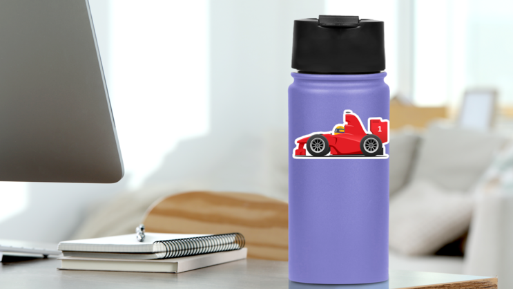 Stylized Racing Car Sticker on a Water Bottle (New) example