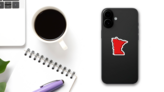 Stylized Red Sketch Map Of Minnesota Sticker on a Phone (New) example