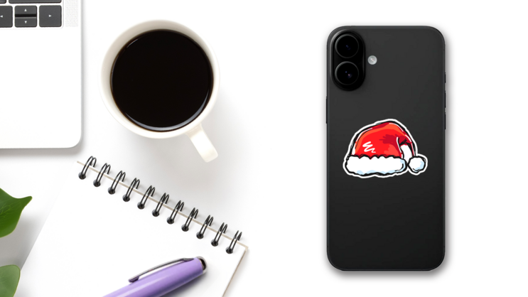 Stylized Santa Hat Sticker on a Phone (New) example