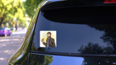 Suave Man Smoking Vape E-cigarette Sticker on a Rear Car Window (New) example