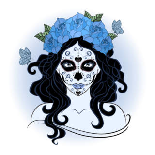 Sugar Skull Face Paint In Wreath Of Blue Roses Sticker