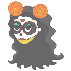 Sugar Skull Female Head With Long Hair And Flowers 