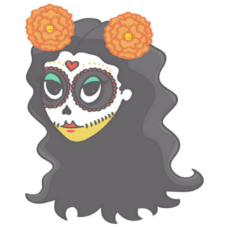Sugar Skull Female Head With Long Hair And Flowers 