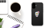 Sugar Skull Lady Sticker on a Phone (New) example