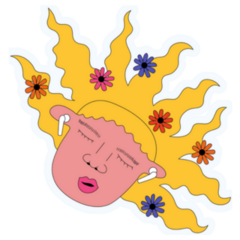 Summer 70s Girl Listens To Music Flowers In Hair Sticker