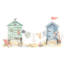 Summer Beach Huts Seagull Sticker