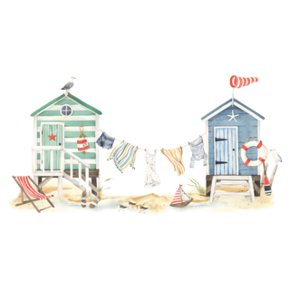 Summer Beach Huts Seagull Sticker