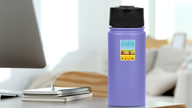Summer Day In Minnesota Travel Poster Sticker on a Water Bottle (New) example