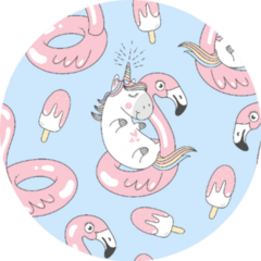 Summer Pattern With Cute Unicorns On Flamingos Sticker