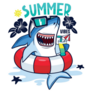Summer Pool Party Shark Character Sticker