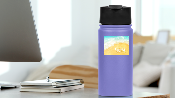 Summer Sea Surf Background Sticker on a Water Bottle (New) example