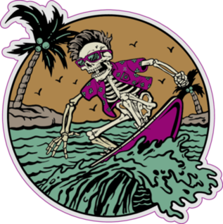 Summer Skeleton Surfing Sticker