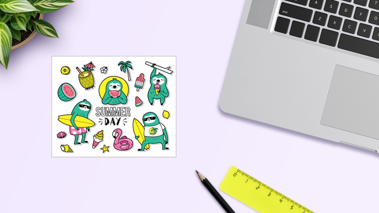 Summer Sloth Sticker Sheet on a Desk (New) example