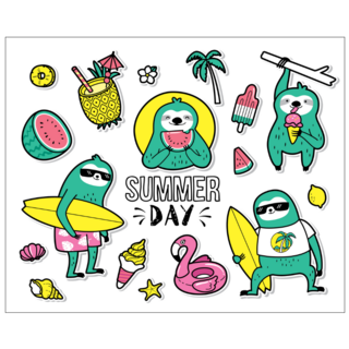 Summer Sloth Sticker Sheet 