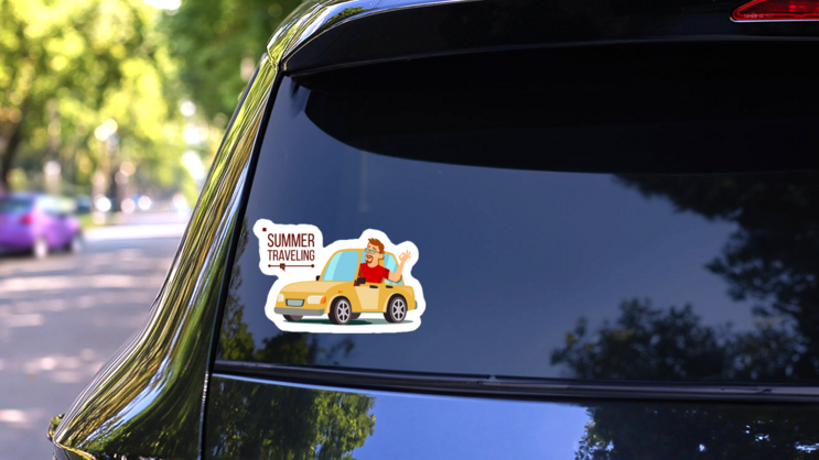 Summer Traveling Yellow Car Sticker on a Rear Car Window (New) example