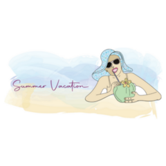 Summer Vacation Sketch Drawing Of Woman Sticker