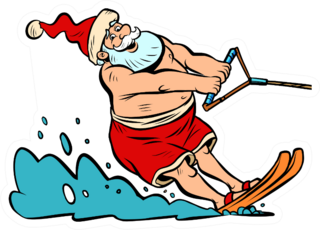 Summer Vacation Water Skiing Santa Claus Sticker