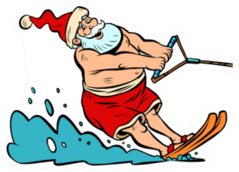 Summer Vacation Water Skiing Santa Claus Sticker