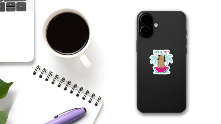 Summer Vibes - Cute Dog On Watermelon Sticker on a Phone (New) example