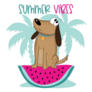 Summer Vibes - Cute Dog On Watermelon Sticker