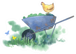 Summer Watercolor Garden Illustration With Chickens Sticker