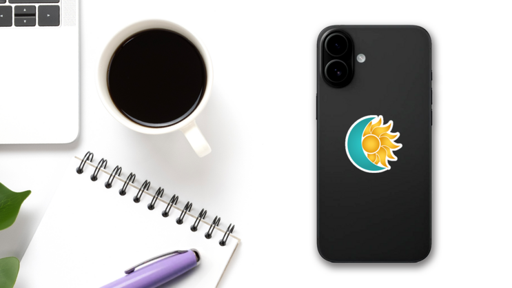 Sun And Moon Logo Sticker on a Phone (New) example