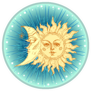 Sun And Moon With Face Stylized As Engraving Boho Sticker