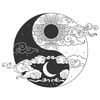 Sun, Moon In Illustrated Circle Sticker