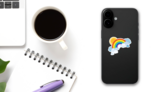 Sun Shining Behind A Rainbow With Clouds Sticker on a Phone (New) example
