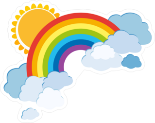 Sun Shining Behind A Rainbow With Clouds Sticker