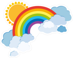 Sun Shining Behind A Rainbow With Clouds Sticker