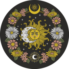 Sun With Flowers And Moon, Magical Sticker
