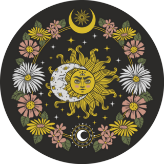 Sun With Flowers And Moon, Magical Sticker
