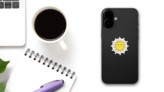 Sun With Human Face Symbol Bohemian Sticker on a Phone (New) example