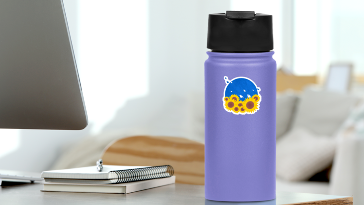 Sunflower Sky Banner For Peace Of Ukraine Sticker on a Water Bottle (New) example
