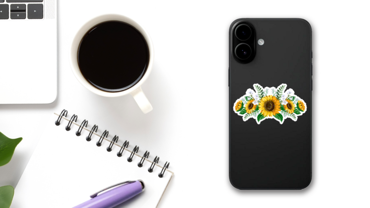 Sunflowers Bouquet With Wild Flowers Sticker on a Phone (New) example