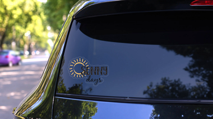 Sunny Days Sun Sticker on a Rear Car Window (New) example