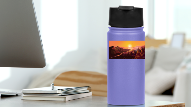 Sunrise In The Beautiful Canadian Mountains Sticker on a Water Bottle (New) example
