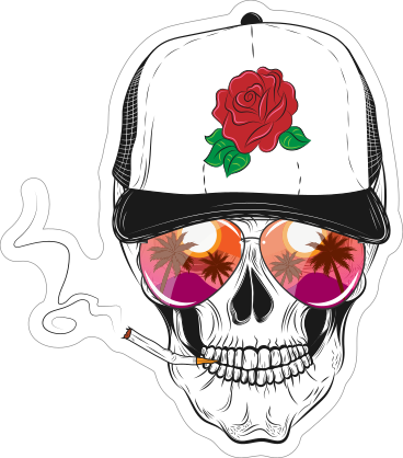 Sunset Glasses Skull with Baseball Cap Sticker