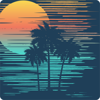 Sunset On Tropical Beach With Palm Tree Sticker
