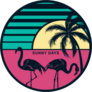 Sunset With Flamingos And A Palm Tree Sticker