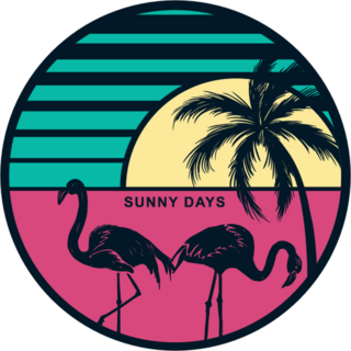 Sunset With Flamingos And A Palm Tree Sticker